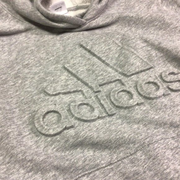 Adidas Hoodie Sweater Long Sleeves Grey Embossed 3D Logo Youth Unisex Large - Picture 2 of 10